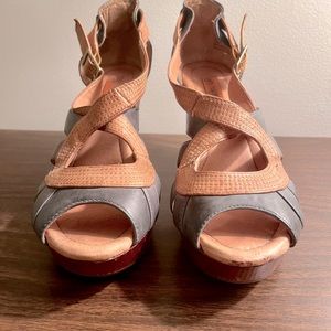 Miz Mooz Platform Sandals in Tan/Blue